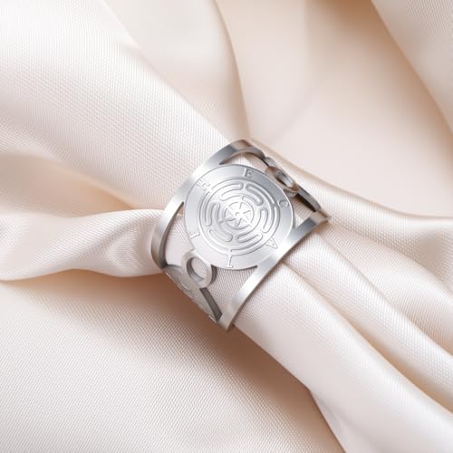 TEAMER Hekate Wheel Ring Stainless Steel Adjustable Hecate's Wheel Ring Wicca Wheel of Hekate Goddess Amulet Jewelry For Women