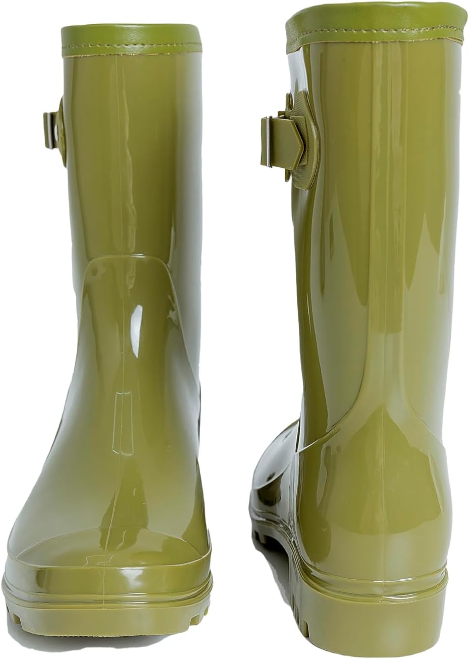 Women's Mid Calf Rain Boots Waterproof Fashion Shoes