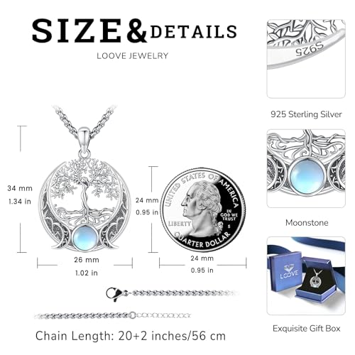 Sterling Silver Pentagram Necklace Triple Moon