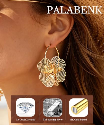 Flower Dangle Gold Earrings for Women Trendy Statement Hoop Earring Jewelry