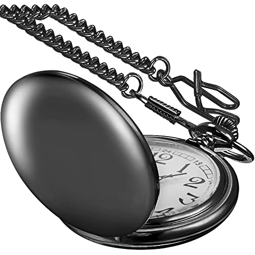 Smooth Black Quartz Pocket Watch for Men
