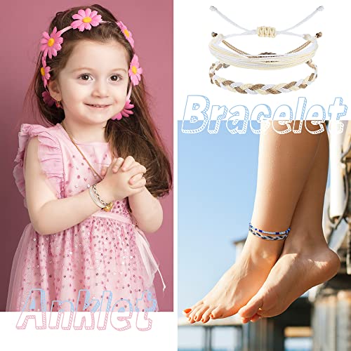 24 Pcs Boho Surfer Bracelet Anklet Adjustable Beaded Anklets Handmade Braided Bracelet Colorful Anklet Summer String Rope Ankle Bracelets Waterproof Surfer Beach Bracelet Boho Jewelry for Women Men