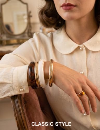 Acrylic Gold Bangle Bracelets for Women, Chunky Brown Stackable Bangles Set, Trendy Thick Resin Statement Cuff Bracelet Stack, Fashion Jewelry Gift