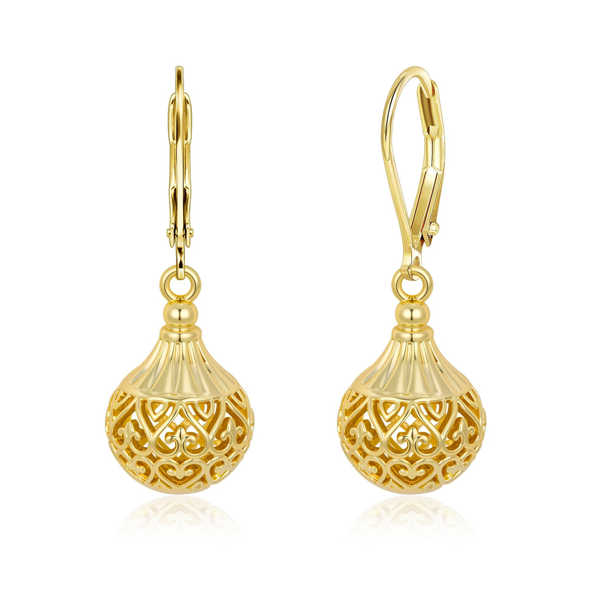 Women's Filigree Gold Silver Earrings with Hypoallergenic Leverback Texture