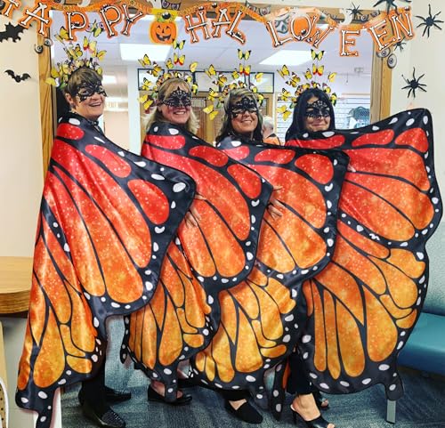 D.Q.Z Double Sided Women Butterfly Wings Costumes for Adults Fairy Music-Festivals with Headband Halloween Cosplay Party