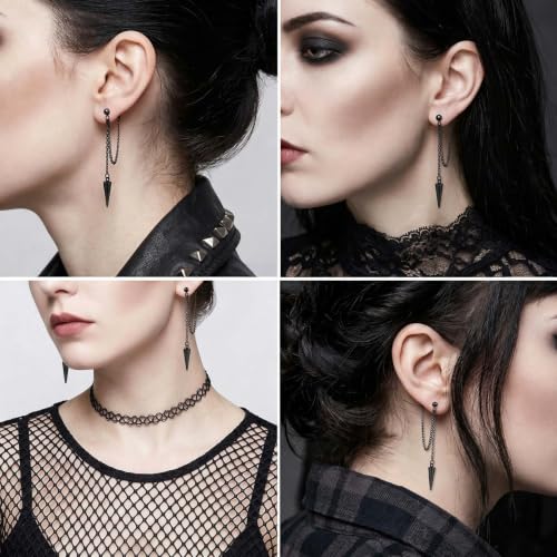 Gold Chain Earrings for Women Irregular Bar Spike Drop Dangle Earrings Long Threader Earring Dangly Tassel Earrings Stainless Steel Black Spike Steampunk Gothic Punk Earrings Jewelry