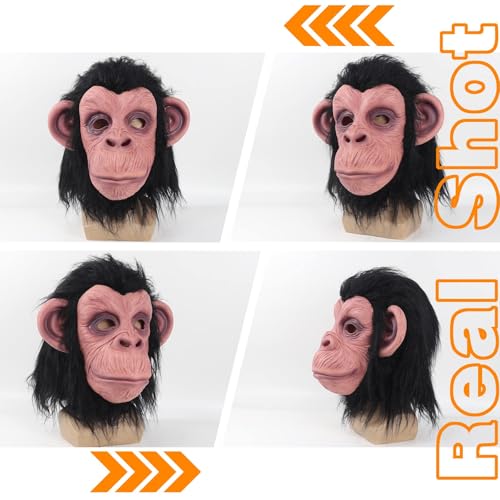 Monkey Mask Latex Full Head Animal Black Chimp Mask for Halloween Costume Party, Large