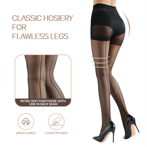 G&Y Women's Backseam Sheer Tights - 20D Control Top Pantyhose with Reinforced Toes
