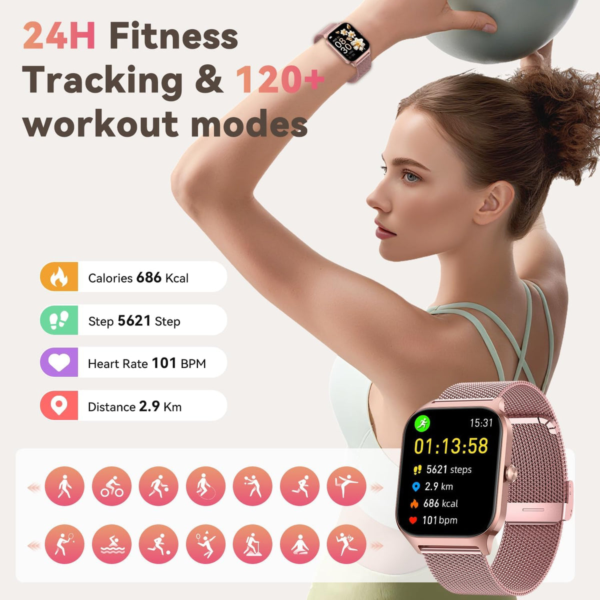 Smart Watch for Women Fitness Tracker: Rose Gold Bluetooth Make Answer