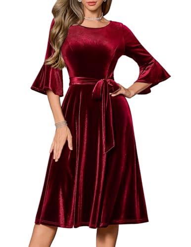 HomRain Long Sleeve Midi Velvet Dress for Women Vintage Christmas Dresses Main image