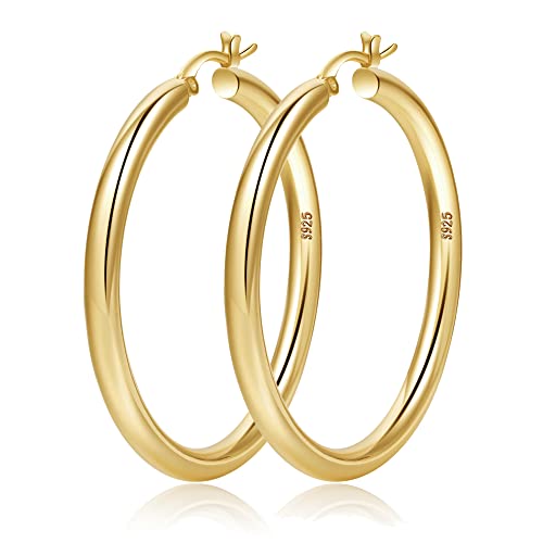 4mm Thick Gold Chunky Earrings Steling Silver Post Hoops Earrings For Women Hollow Tube Hoops Earrings Thick Gold Hoop Earrings Hypoallergenic Main image