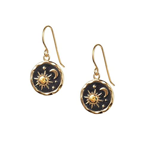 MALOYANVE Vintage Sun and Moon Drop Dangle Earrings for Women Unique lightweight Handmade Retro Boho Antiqued Gold Silver Round Coin Earrings for