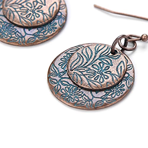 Vintage Bronze Spiral Leaf Hoop Boho Earrings
