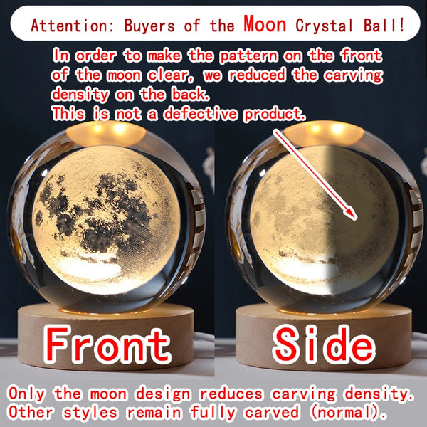 Unique 3d Crystal Ball Night Light LED Lamp Bedside Table Glowing Galaxy Lamp Saturn Planets Moon...