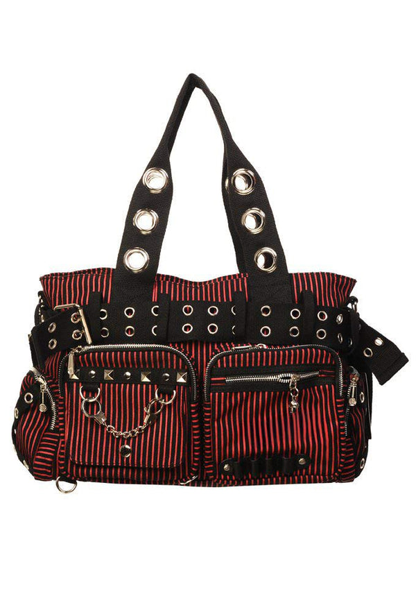 Striped Punk Rock Steampunk Purse with Handcuff Skull Charm