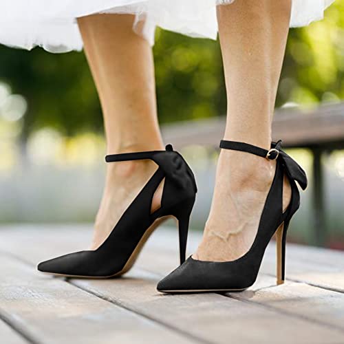Fashare Womens High Heels Bow Tie Back Sexy Stiletto Ankle Strap Wedding Dress Pumps Shoes
