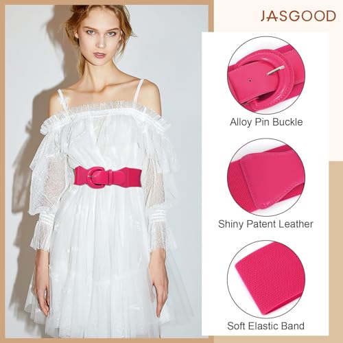 JASGOOD Women Wide Elastic Belts Vintage Chunky Buckle Patent Leather Belt