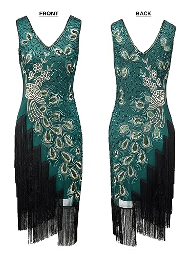 YESSA 1920s Peacock Dresses for Women,Flapper Gatsby Dress with Headband