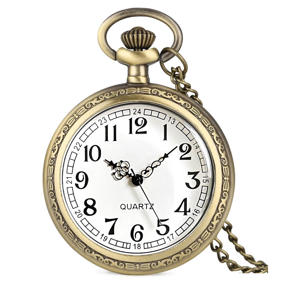 Vintage Quartz Pocket Watches for Men with Chains, Analog Pocket Watch
