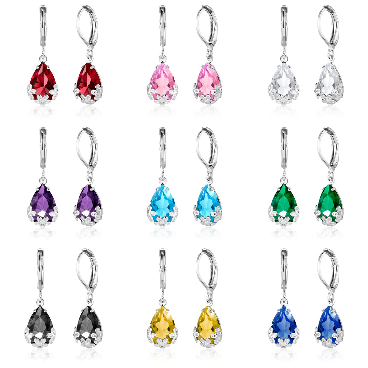 Dangle Earrings for Women Multicolor Crystal Drop Earrings Set Leverback Teardrop Earrings