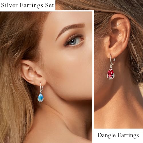 Dangle Earrings for Women Multicolor Crystal Drop Earrings Set Leverback Teardrop Earrings Secondary image