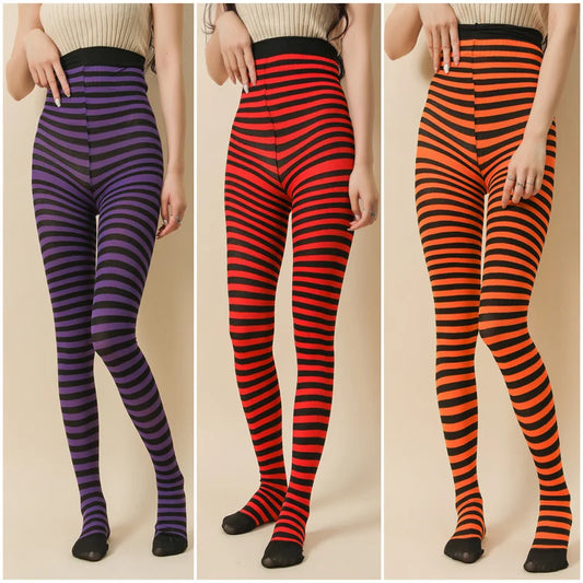 Rainbow Striped Goth Punk High Waist Pantyhose