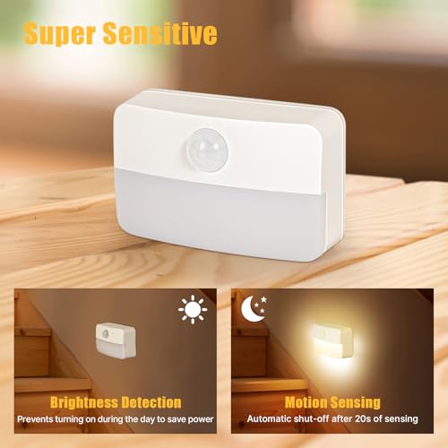8 Pack Motion Sensor Stair LED Light, Wireless Stick on Anywhere Hallway Lamp, Portable LED Night...