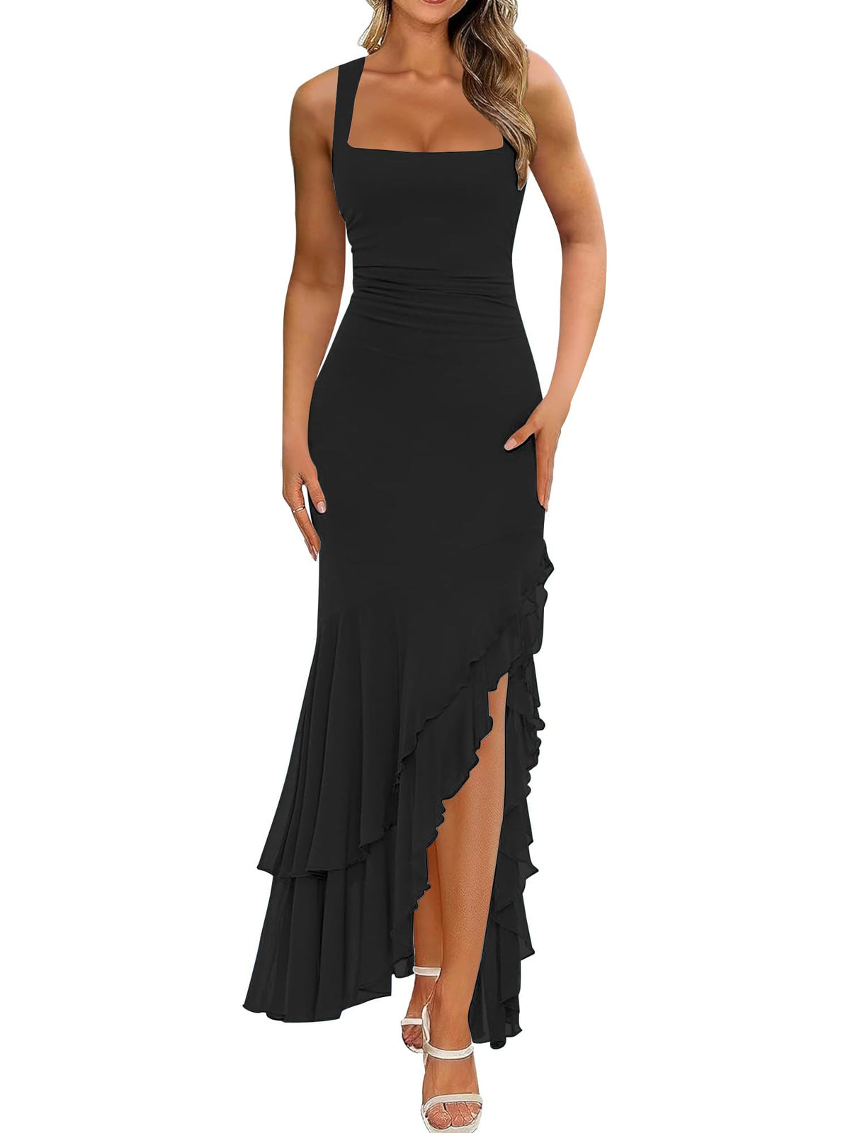 BORIFLORS Women's Elegant Bodycon Ruched Maxi Cocktail Dress