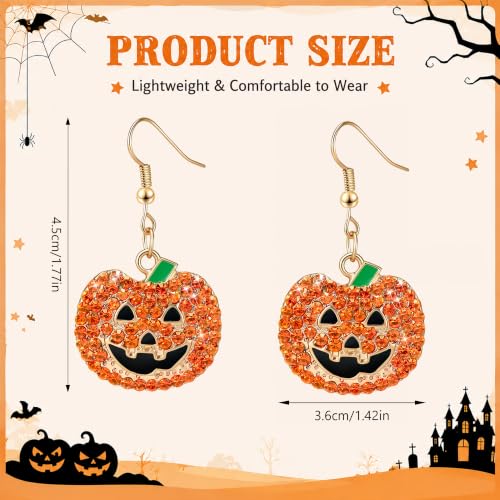 Halloween Earrings for Women Sparkly Rhinestone Pumpkin Dangle Earrings Jewelry Accessories for Halloween Costume Party