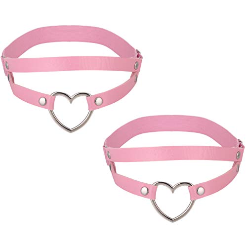 FM FM42 Multicolor PU Simulated Leather Women's Gothic Double Straps Heart O Ring Leg Thigh Elastic Garter Belt, One Pair