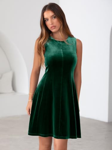 Simplee Womens Velvet Mini Dress Sleeveless Crew Neck A Line Cocktail Party Dress Fall Winter Secondary image