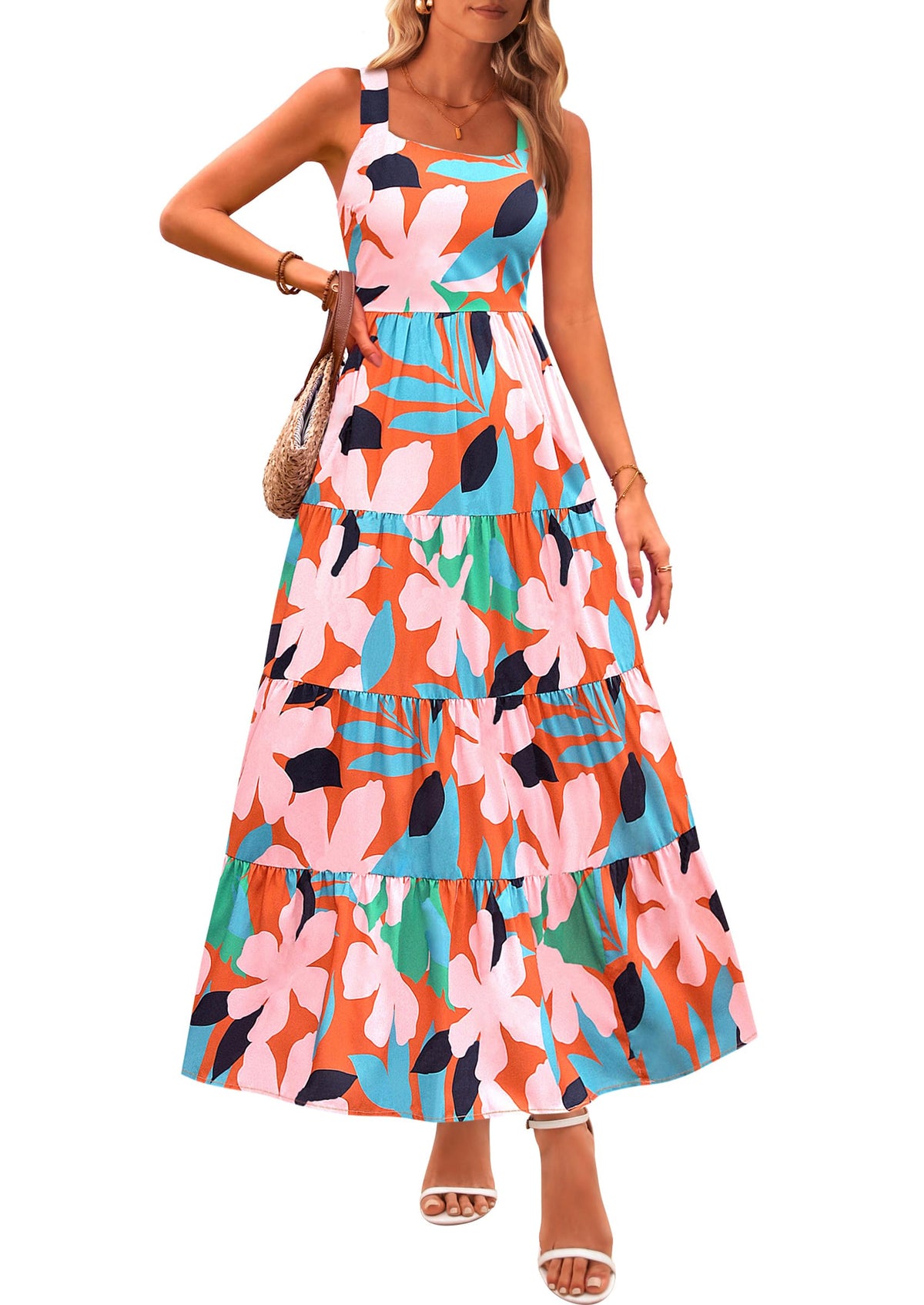 PRETTYGARDEN Womens 2026 Summer Dresses Fashion Clothing Floral Maxi Dress Ruffle Long Flowy Boho Beach Vacation Sundresses