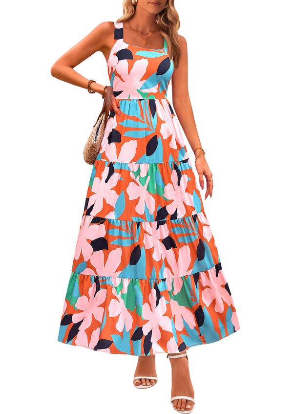 PRETTYGARDEN Womens 2026 Summer Dresses Fashion Clothing Floral Maxi Dress Ruffle Long Flowy Boho Beach Vacation Sundresses