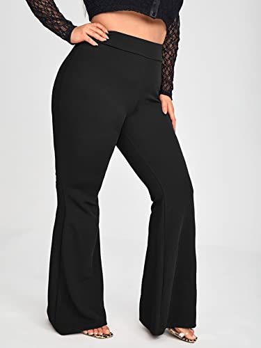 Wdirara Women's Plus Size Elastic High Waist Flare Bell Bottom Ribbed