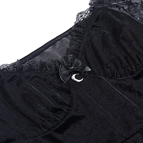 TSMNZMU Women Gothic Velvet Dress - Lace Long Sleeve Midi Lolita Dresses