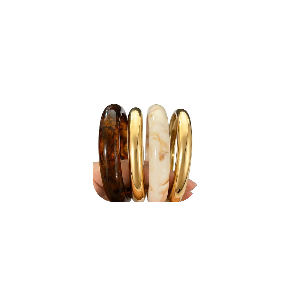 Acrylic Gold Bangle Bracelets for Women, Chunky Brown Stackable Bangles Set, Trendy Thick Resin Statement Cuff Bracelet Stack, Fashion Jewelry Gift