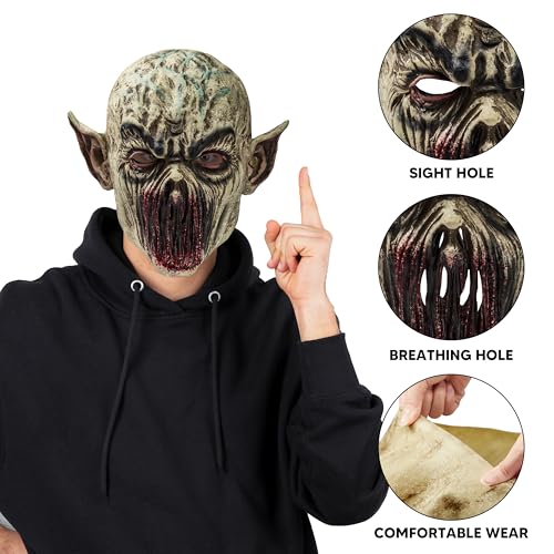 Spooktacular Creations Scary Halloween Zombie Mask, Full Head Horror Alien Ghost Devil Face Mask, Creepy Latex Monster Cap Masks for Adult Cosplay Halloween Costume Accessory, Party Dress Up