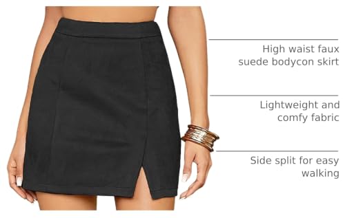 Women's High Waist Faux Suede Side Split Bodycon Short Mini Skirt
