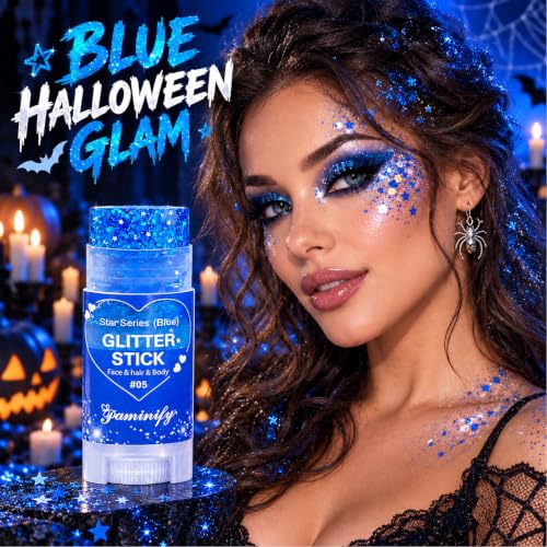 Blue Hair Glitter Stick,Royal Blue Face Glitter Stick,Blue School Spirit Day Accessories,Waterproof Singer Concert Halloween Chunky Sequins Makeup,Cheer Glitter for Football Sports Game Day