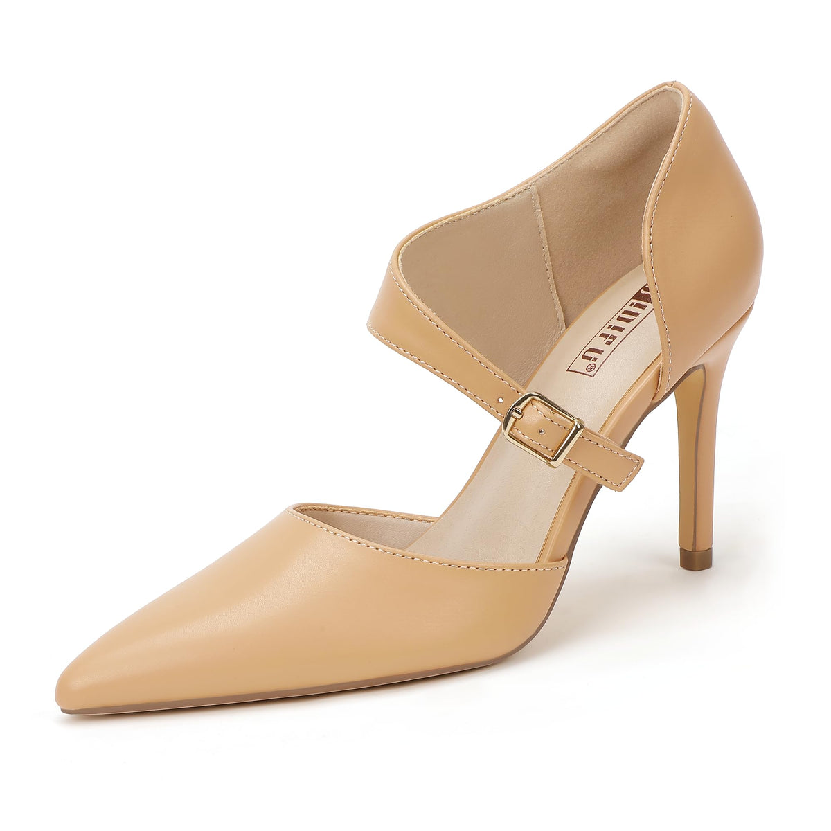 IDIFU Women's High Stiletto Heels Pumps Pointed Toe Heels Closed Toe Pumps with Elegant Metal Buckle Comfortable Office Wedding Dressy Shoes