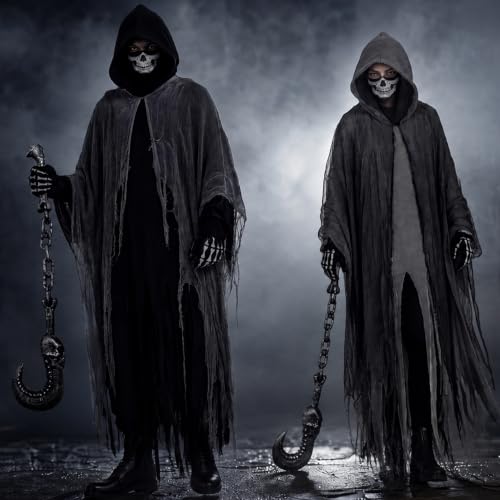 Grim Reaper Costume Set Unisex Halloween Hooded Cape Cosplay Ghost Cloak