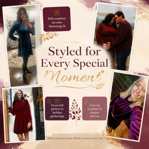 Jayscreate Women's Long Sleeve Winter Fall Wedding Guest Velvet Short Dress