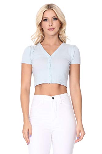 YEMAK Women's Cropped Bolero Cardigan – Short Sleeve V-Neck Basic Classic Casual Button Down Knit Soft Sweater Knitted Top