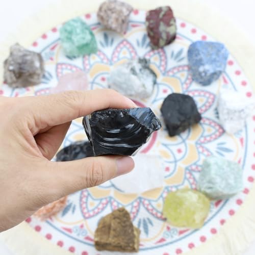 2Pcs Black Obsidian Crystals 1.8-2.2" Large Raw Stones Rocks