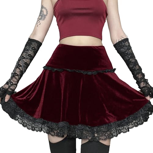 Velvet Lace Little Mini Skirts for Women High Waist Casual Ruffle Skirt Y2k Punk Goth Party