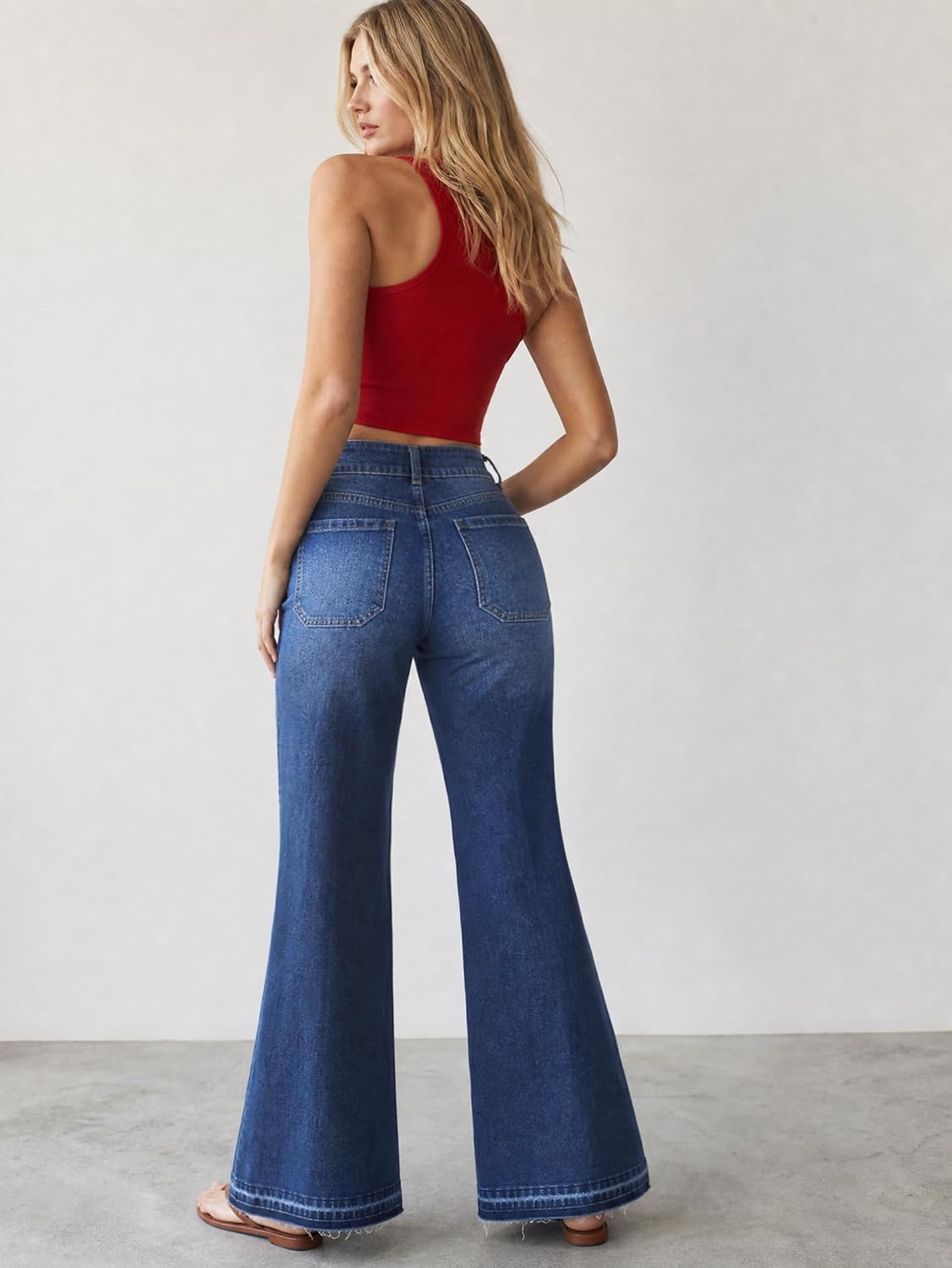 Flare Jeans For Women Frayed Hems Bell Bottom Jeans Mid High Waisted