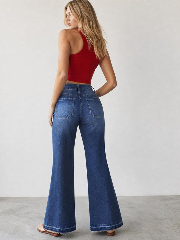 Flare Jeans For Women Frayed Hems Bell Bottom Jeans Mid High Waisted