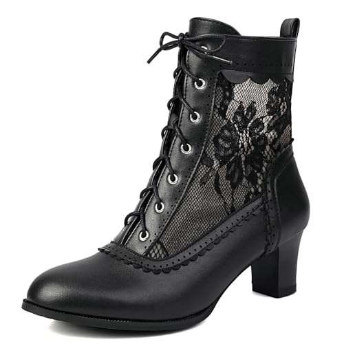 Uniquelly Women Vintage Victorian Boots Lace Up Ankle Boots