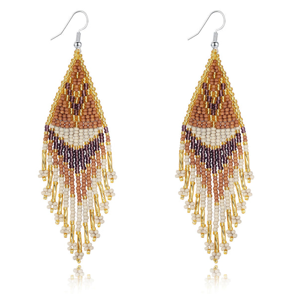 Long Beaded Tassel Boho Statement Earrings