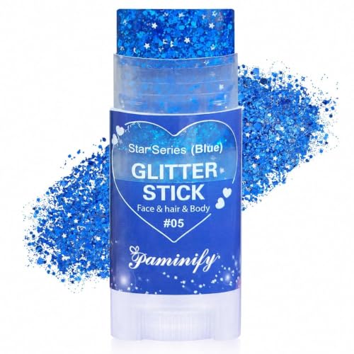 Blue Hair Glitter Stick,Royal Blue Face Glitter Stick,Blue School Spirit Day Accessories,Waterproof Singer Concert Halloween Chunky Sequins Makeup,Cheer Glitter for Football Sports Game Day Secondary image
